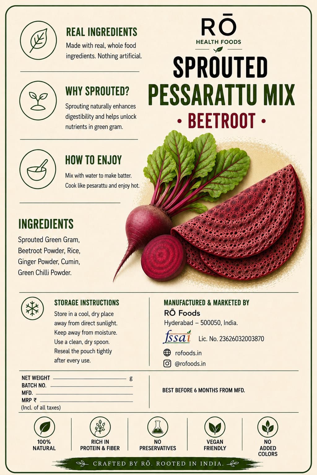 Beet Pesarattu Mix ingredients label