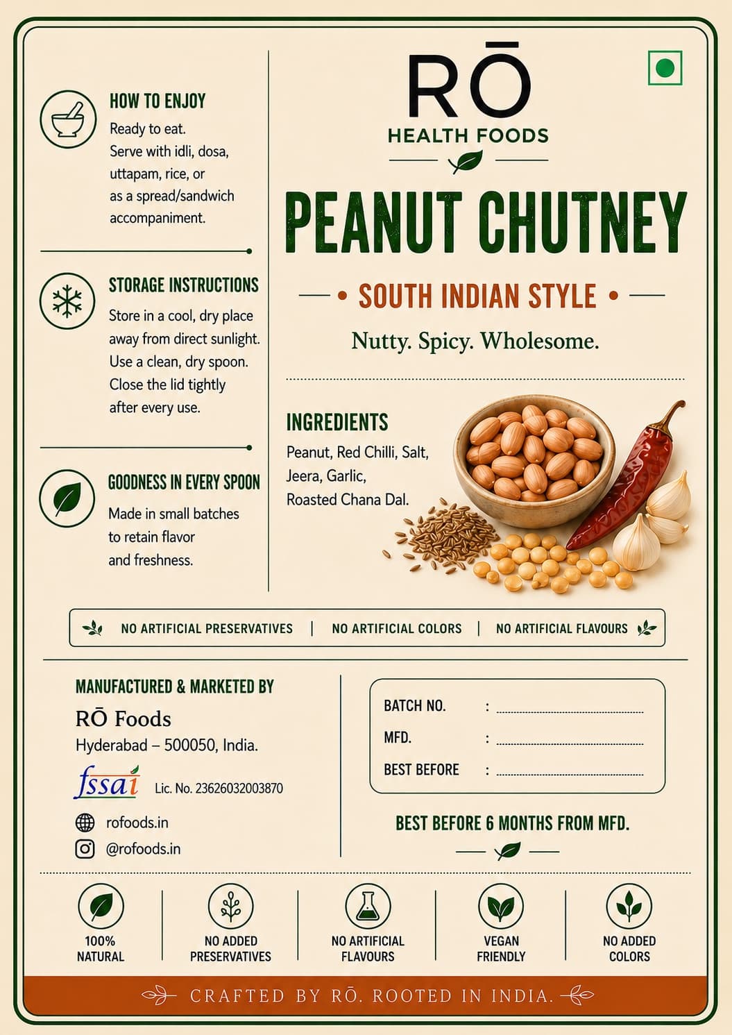 Peanut Chutney ingredients label