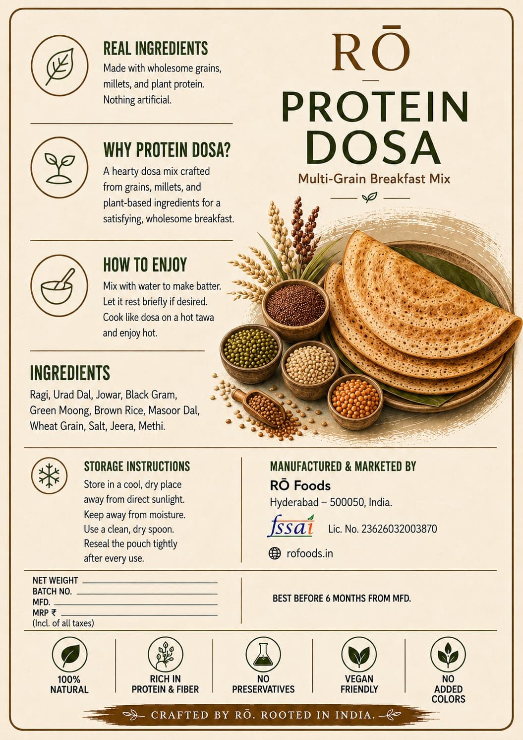 Protein Dosa Mix ingredients label