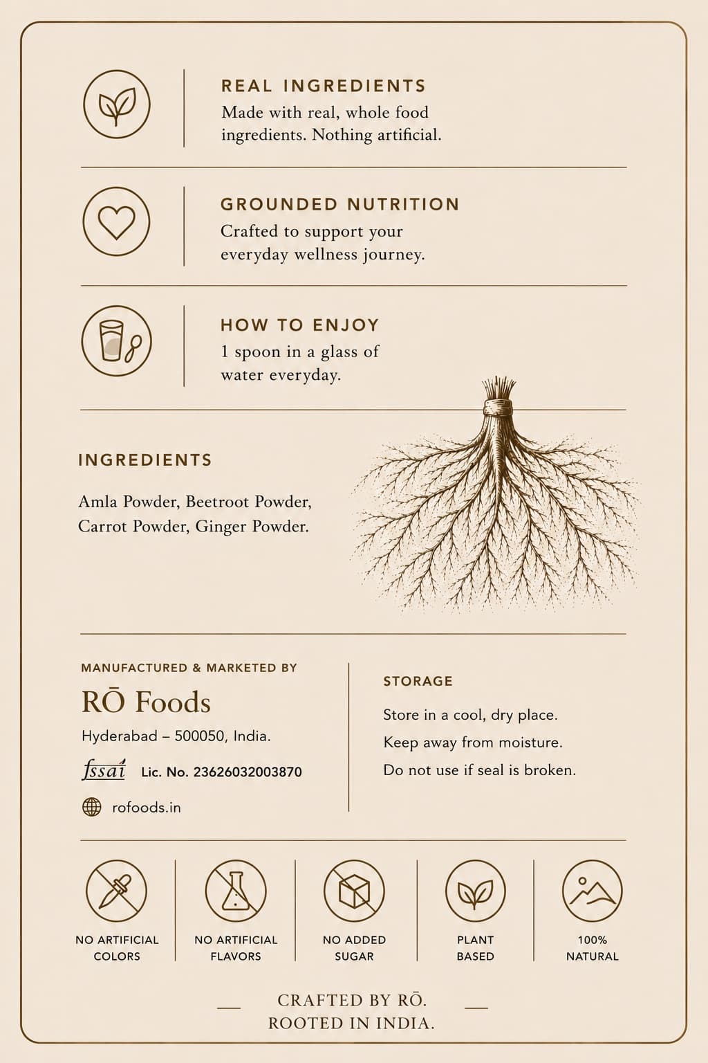 RŌ Roots ingredients label